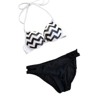 Pink Bikini XS Push Up Black And White Sequin Chev